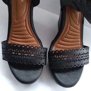 Bamboo black wedges shoes open toes